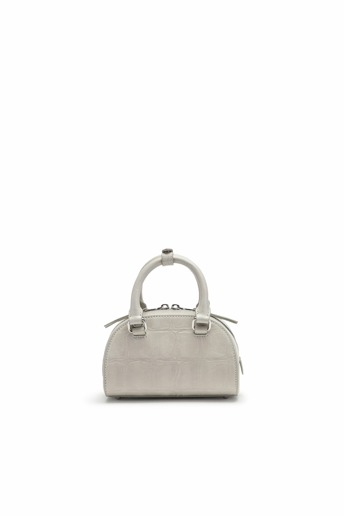 Diesel 1DR Dome-Mini bowling bag in croc-effect leather - Crossbody Bags Womens in Grey