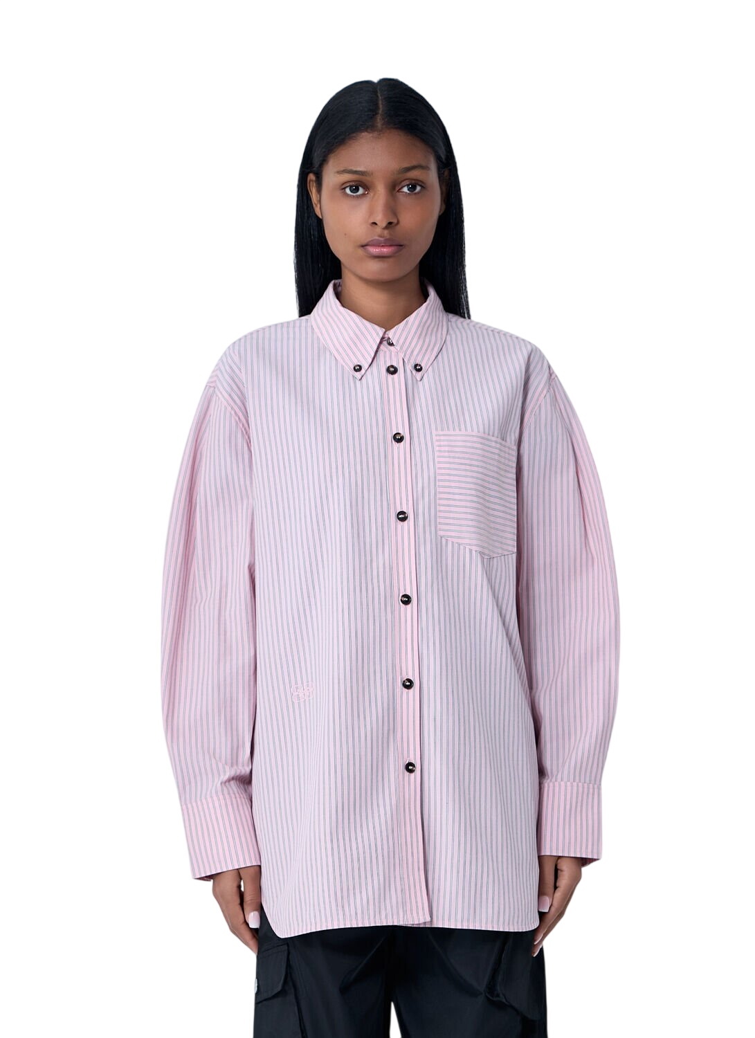 GANNI fringed organza shirt Black GANNI