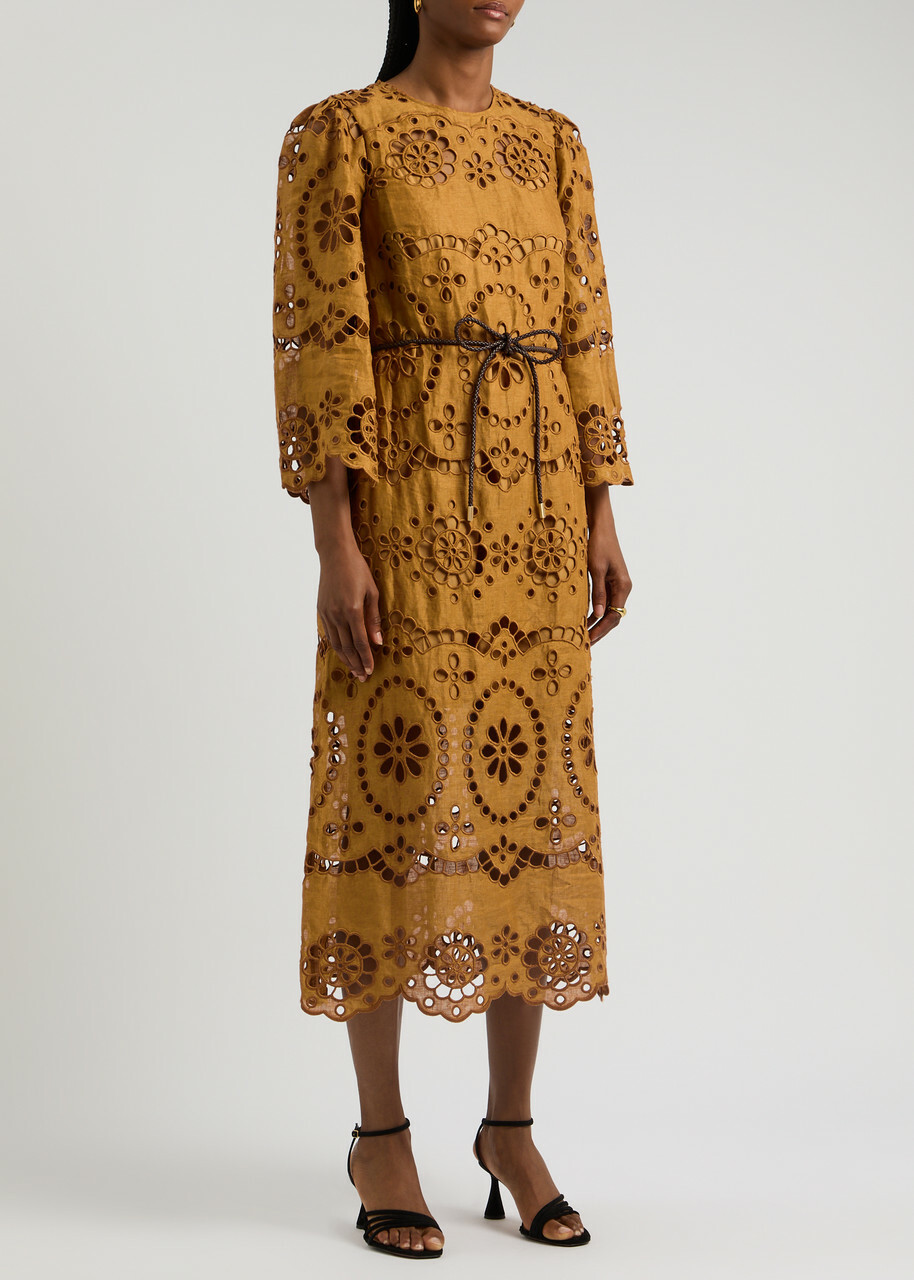 ZIMMERMANN ジマーマン ワンピース Linen midi dress992410 Zimmermann Pop Embroidered Linen Midi Dress Tan Zimmermann