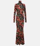 Norma Kamali Floral-printed fishtail jersey gown