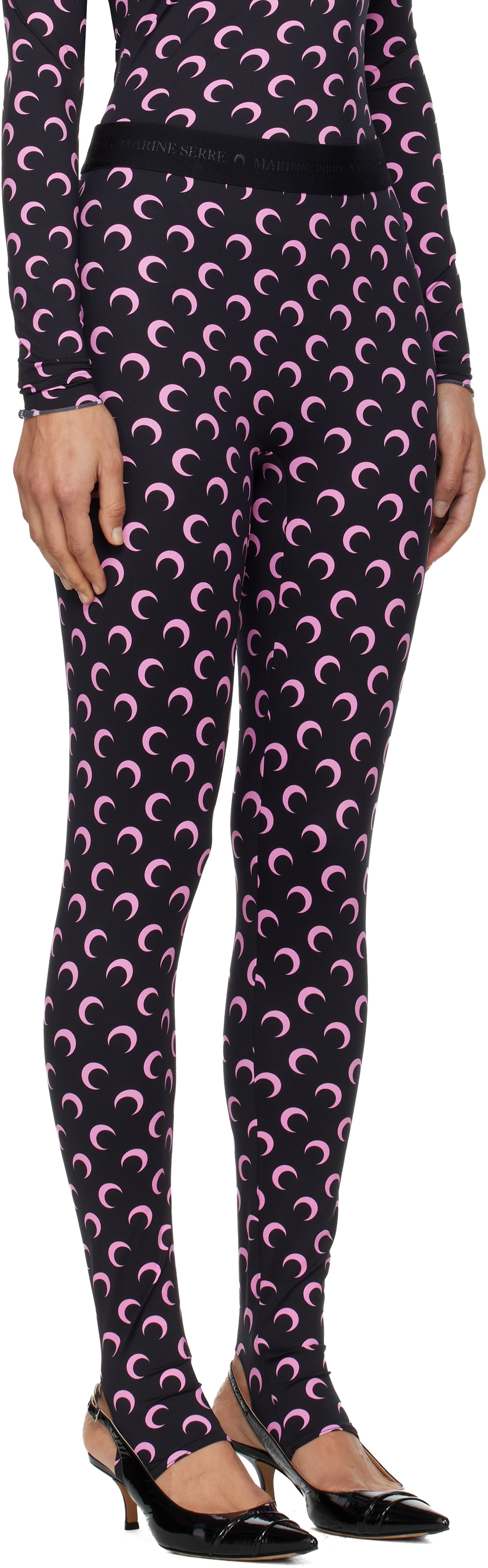 Marine Serre Black Recycled Moon Jersey Stirrup Leggings