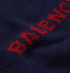 Balenciaga - Logo-Intarsia Virgin Wool-Blend Sweater - Men - Navy
