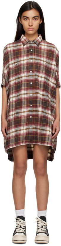 Photo: R13 Off-White & Burgundy Check Minidress