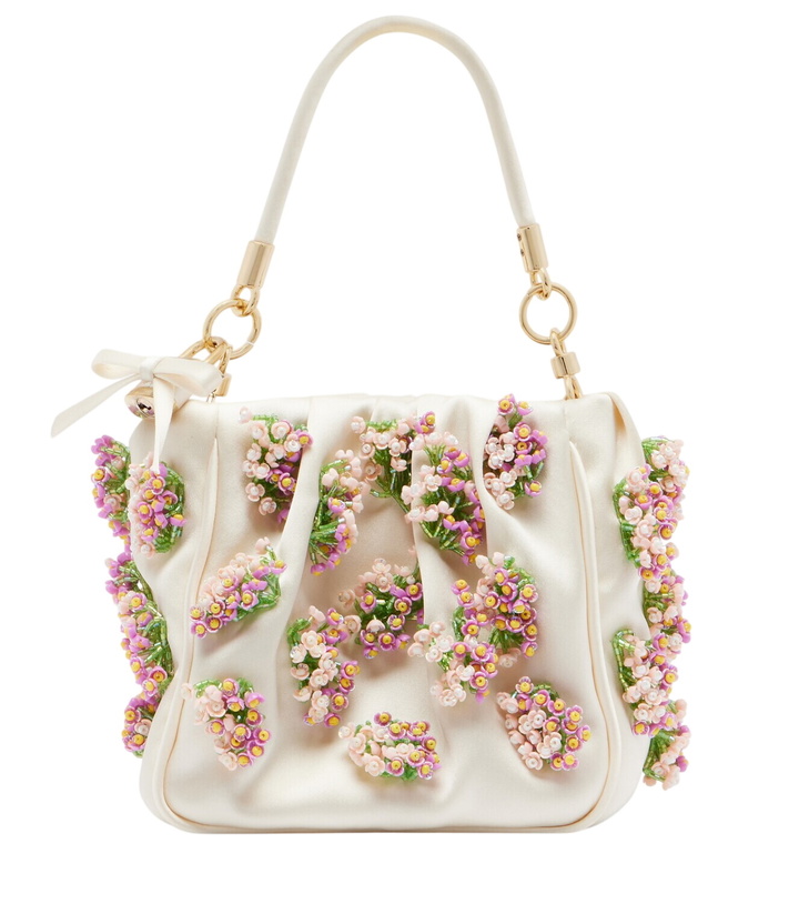 Photo: Self-Portrait Beaded floral satin tote bag