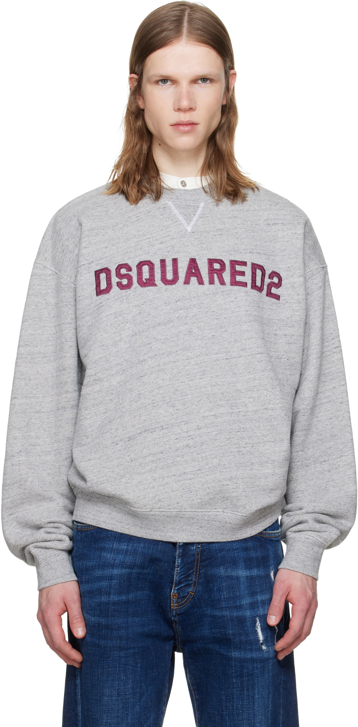 Dsquared2 Gray D2 College Short & Wide Crewneck Sweatshirt