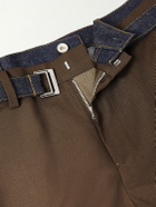 Sacai - Straight-Leg Belted Denim-Trimmed Woven Trousers - Brown