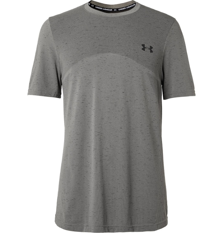 Photo: Under Armour - Seamless Mesh-Panelled Mélange Jersey T-Shirt - Gray
