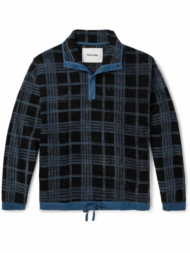 Photo: Story Mfg. - Polite Logo-Embroidered Checked Organic Cotton-Corduroy Sweatshirt - Blue