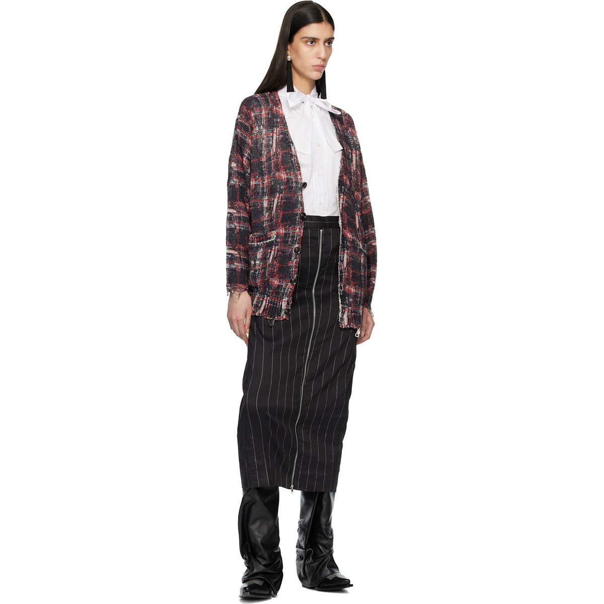 R13 Black & Red Printed Oversized Cardigan