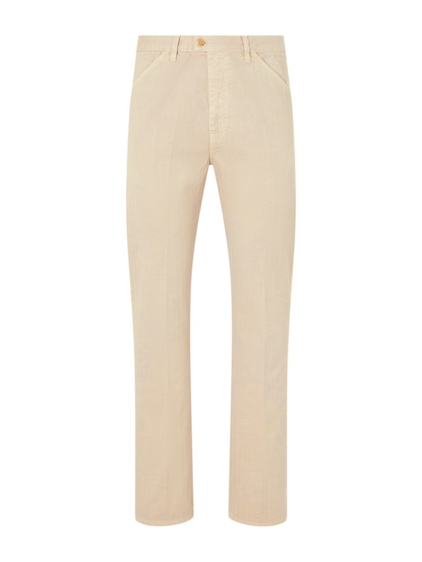 Photo: Fortela - McQueen Straight-Leg Herringbone Cotton-Velvet Trousers - Neutrals