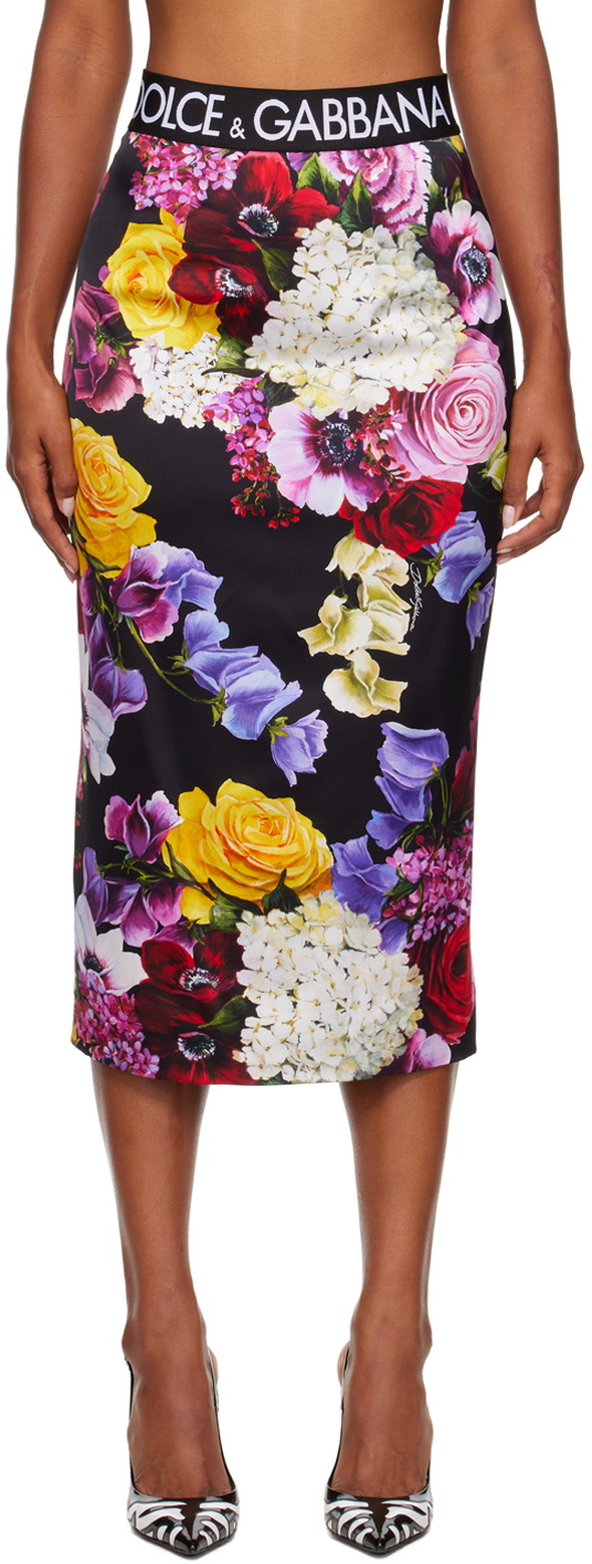 Dolce & Gabbana Jupe mi-longue à Fleurs Noir MA