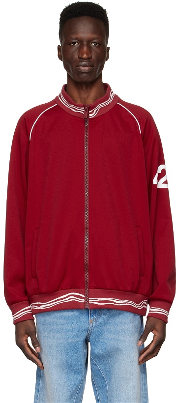 Photo: 424 Red Polyester Bomber Jacket