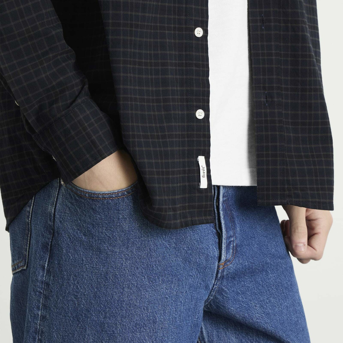 Foret Men's Creek Heavy Flannel Check Overshirt in Navy