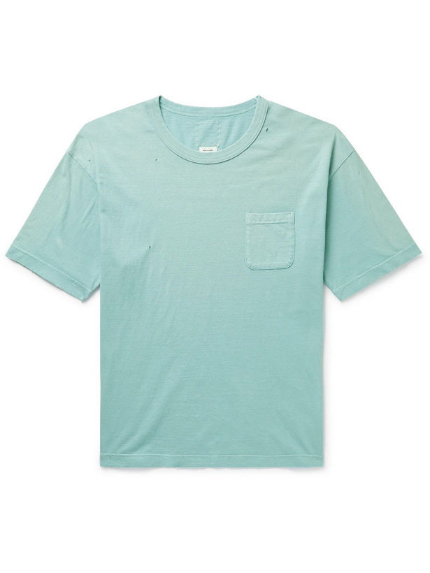 Photo: Visvim - Amplus Distressed Cotton-Jersey T-Shirt - Blue
