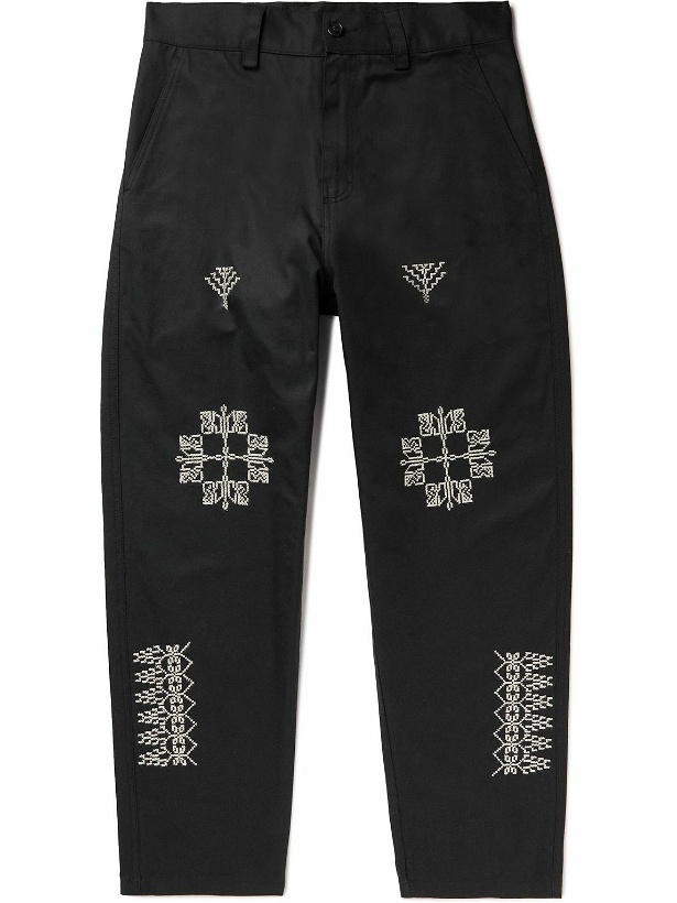 Photo: Adish - Makhlut Tapered Embroidered Cotton-Twill Trousers - Black