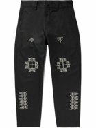 Adish - Makhlut Tapered Embroidered Cotton-Twill Trousers - Black