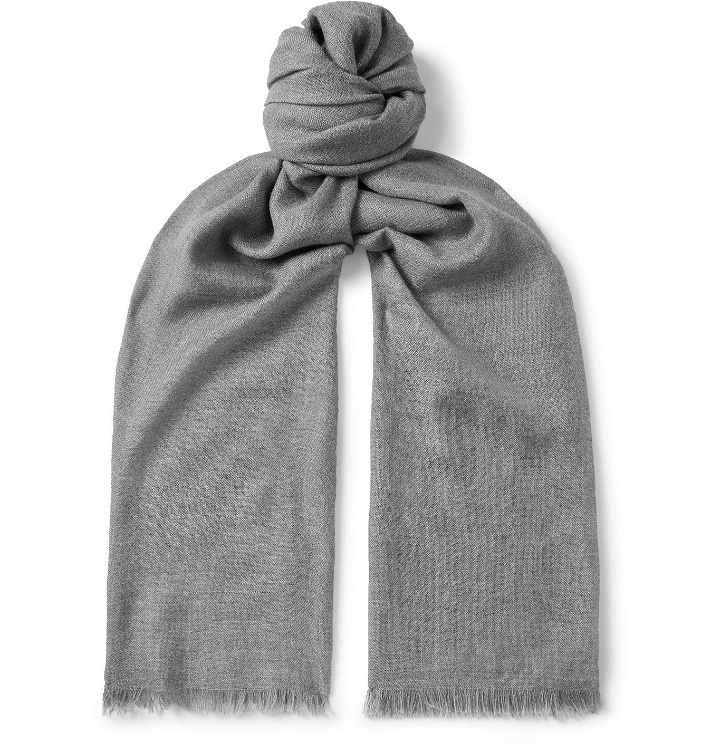 Photo: Loro Piana - Fringed Cashmere and Silk-Blend Scarf - Gray