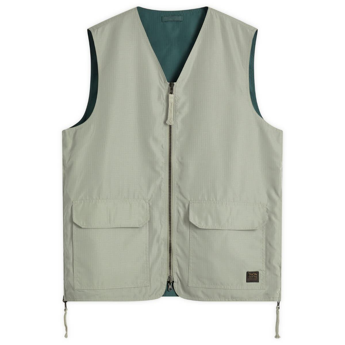 Taion Men's Military Reversible V-Neck Vest in Dark Sage Green