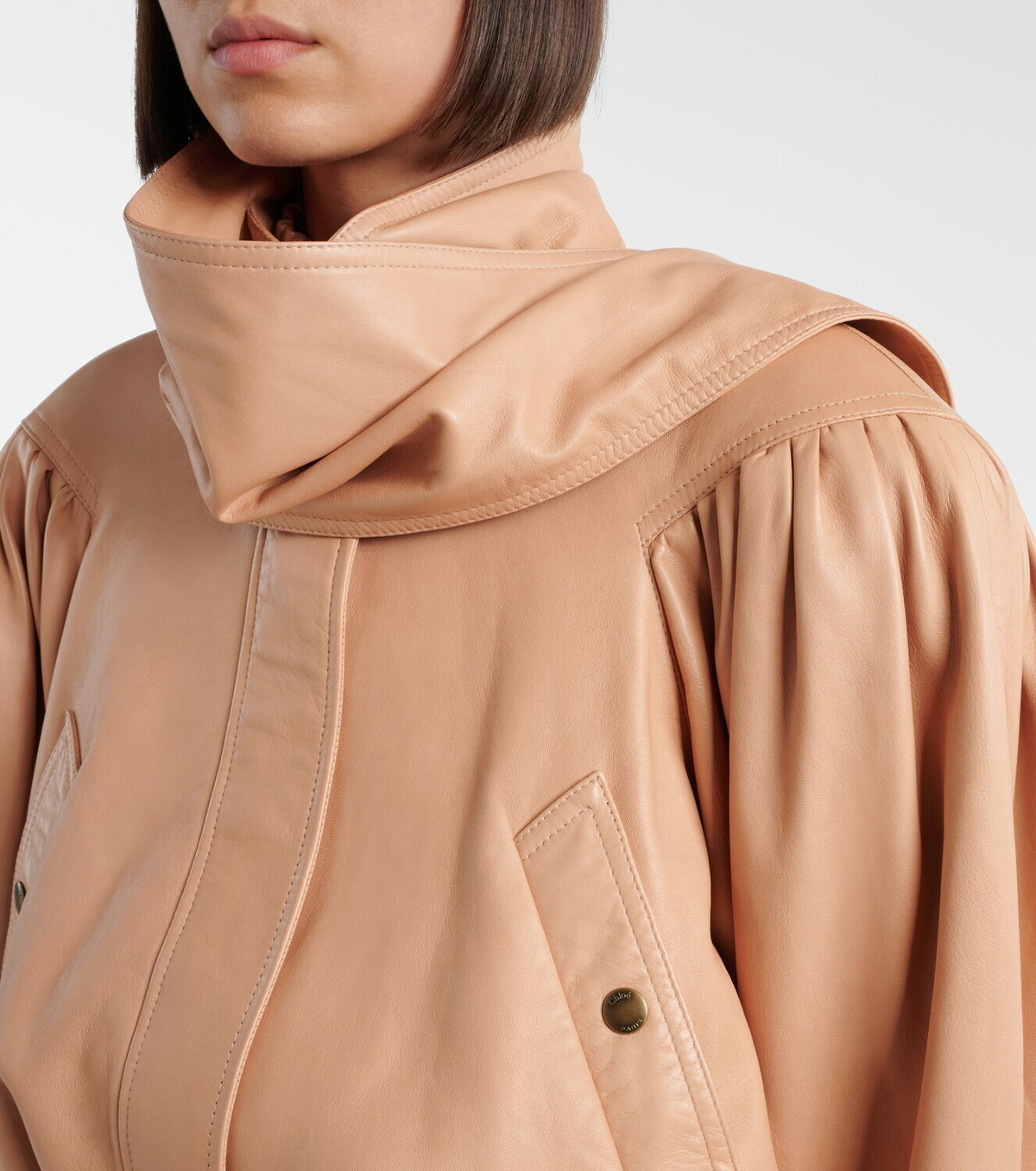 Chloé Scarf-detail cropped leather jacket
