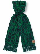 LOEWE - Anagram Logo-Appliquéd Fringed Logo-Print Knitted Scarf