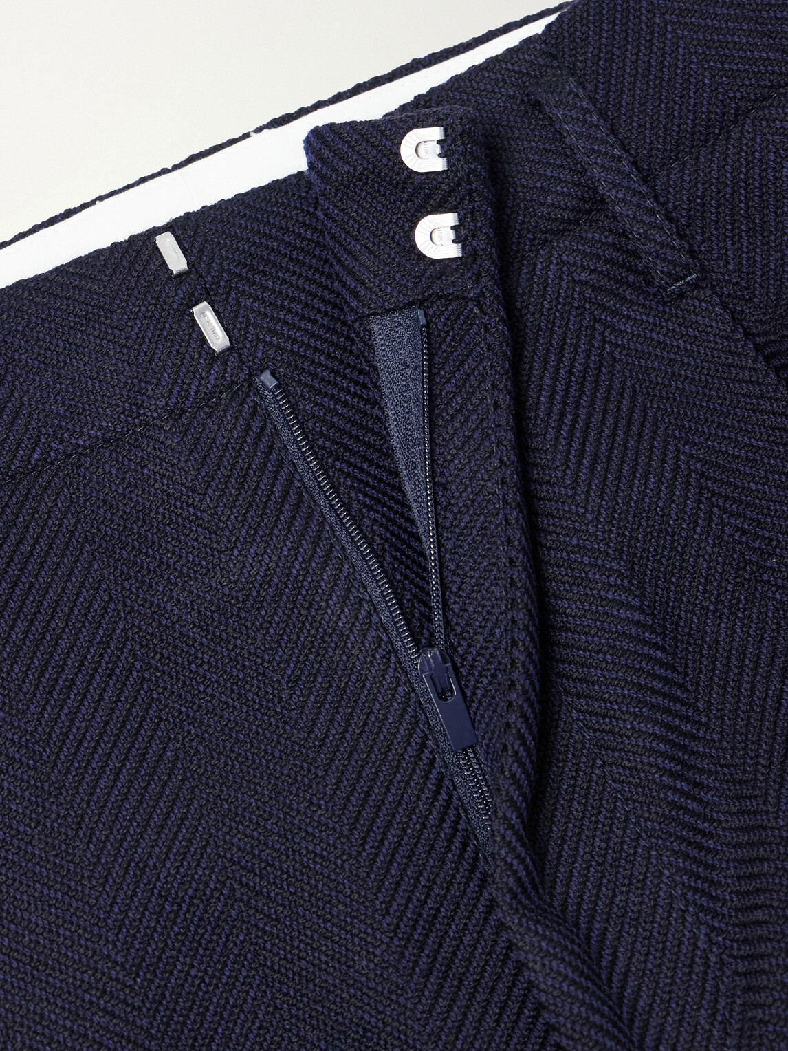 Brunello Cucinelli - Tapered Pleated Wool and Cotton-Blend Herringbone Suit Trousers - Blue
