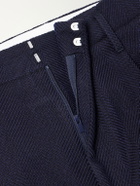 Brunello Cucinelli - Tapered Pleated Wool and Cotton-Blend Herringbone Suit Trousers - Blue