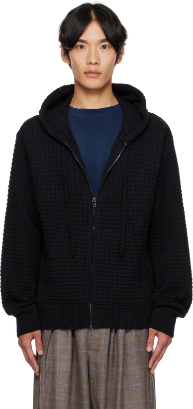 Photo: The Elder Statesman Black Nora Lite Check Zip Hoodie