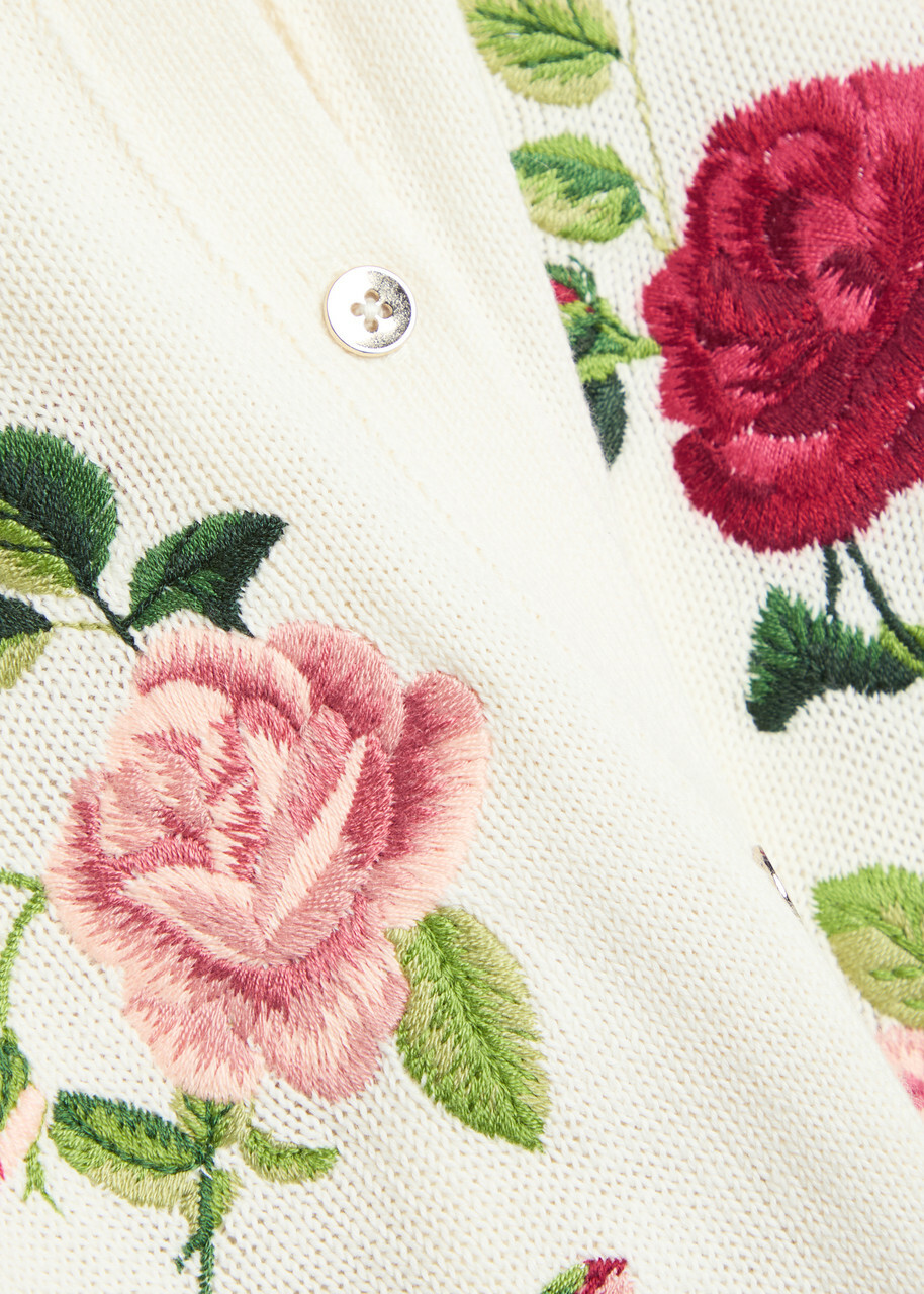 Alice + Olivia Dollie Floral-embroidered Knit Cardigan White