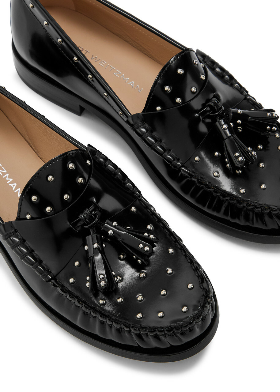 Stuart Weitzman Lottie Studded Glossed Leather Loafers Black