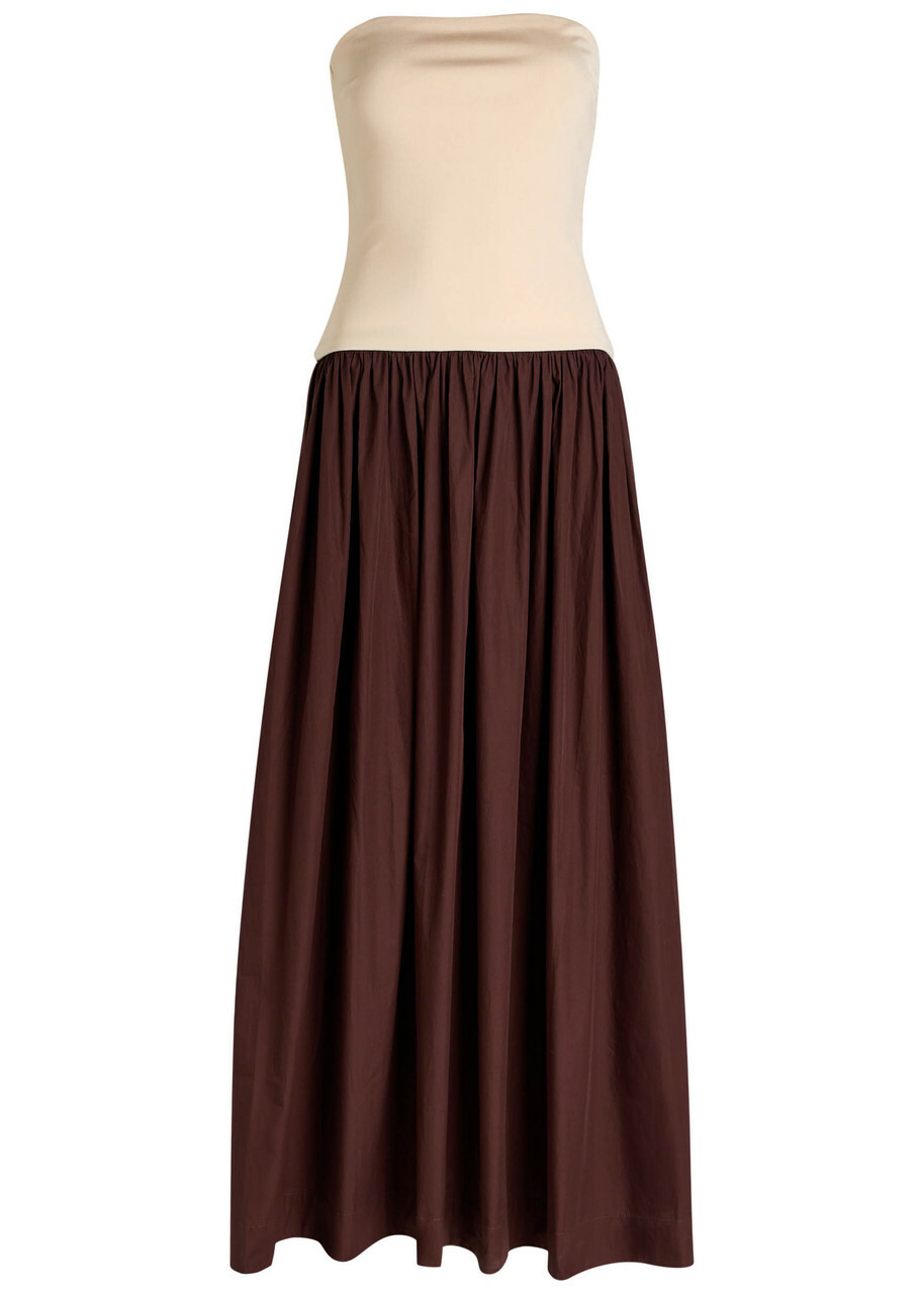 Esse Studios Strapless Cotton and Jersey Midi Dress Cream