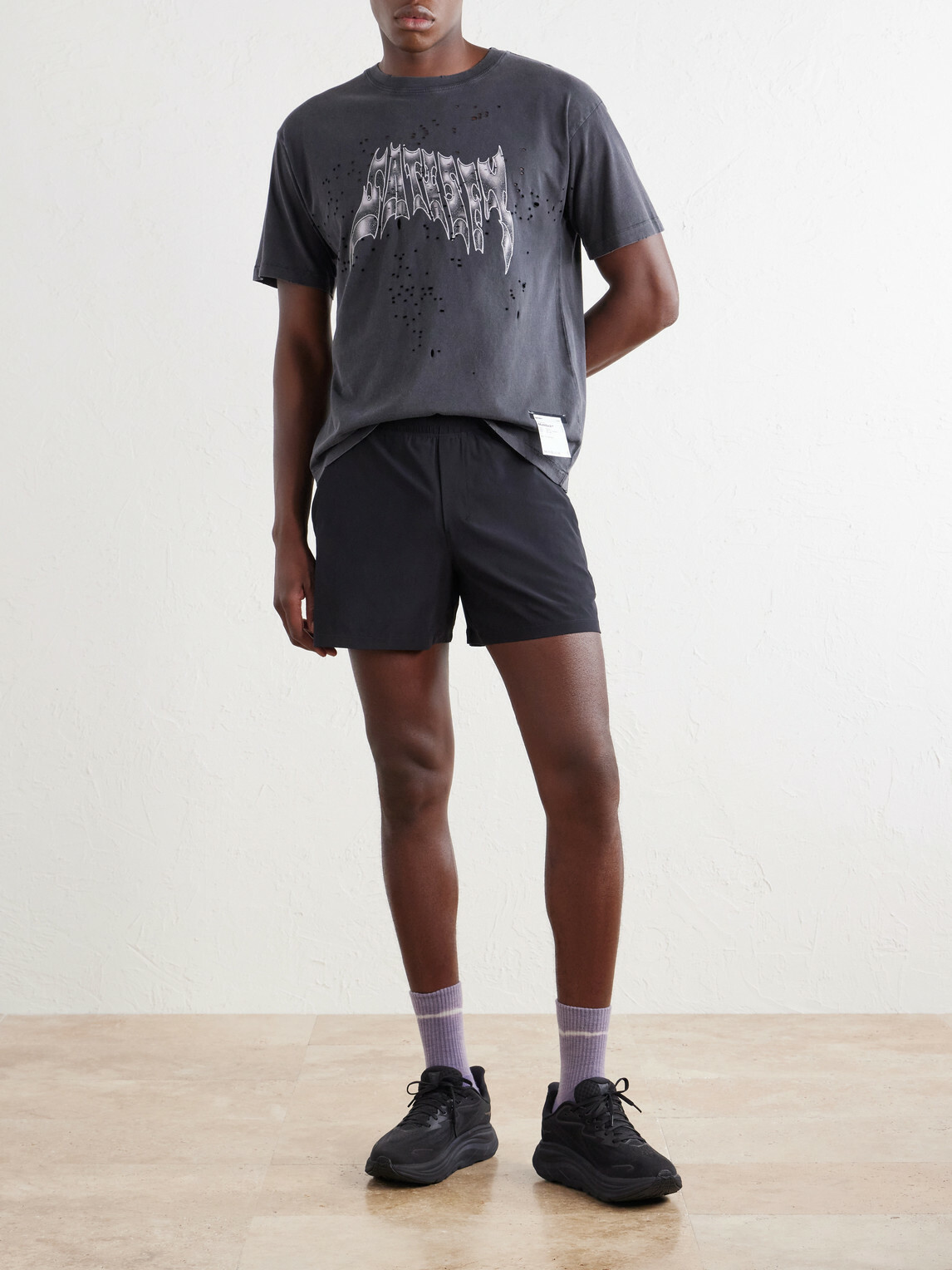 Satisfy - Logo-Print Distressed MothTech™ Cotton-Jersey T-Shirt - Black