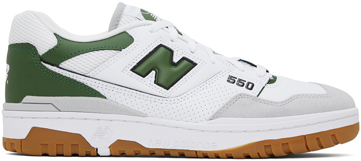 Photo: New Balance White & Green 550 Sneakers