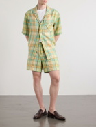 God's True Cashmere - Straight-Leg Checked Linen Shorts - Green