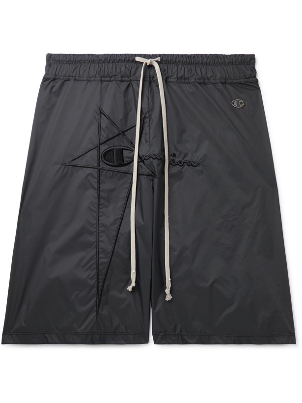 Photo: RICK OWENS - Champion Logo-Embroidered Recycled Nylon Drawstring Shorts - Black - XS