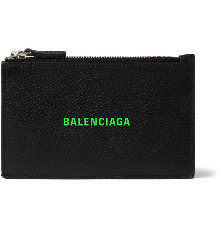 Photo: BALENCIAGA - Logo-Print Full-Grain Leather Zipped Cardholder - Black