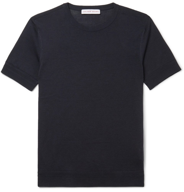 Photo: Orlebar Brown - Laughton Knitted Silk and Cotton-Blend T-Shirt - Navy