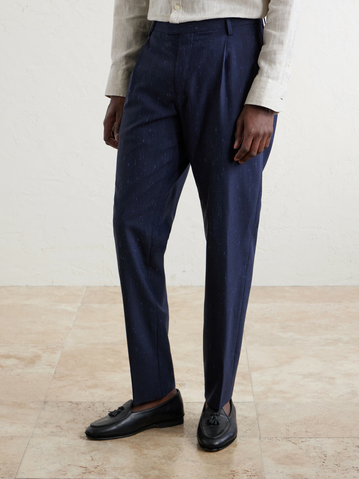 Mr P. - Slim-Fit Pleated Wool and Silk-Blend Dupioni Suit Trousers - Blue