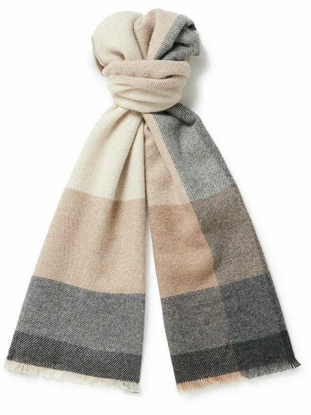 Photo: Brunello Cucinelli - Fringed Checked Wool and Cashmere-Blend Scarf