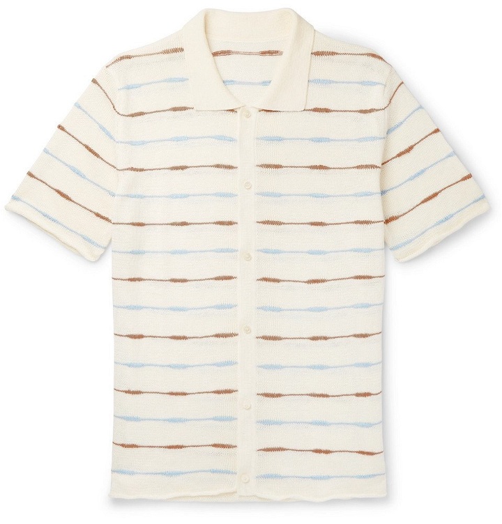 Photo: Jacquemus - Slim-Fit Striped Knitted Linen Shirt - White