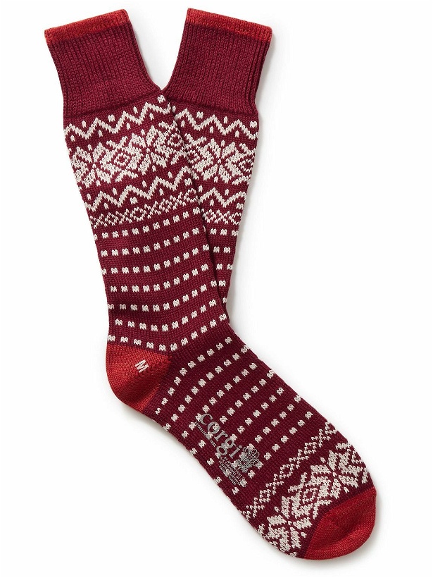 Photo: Corgi - Fair Isle Merino Wool and Cotton-Blend Socks - Red