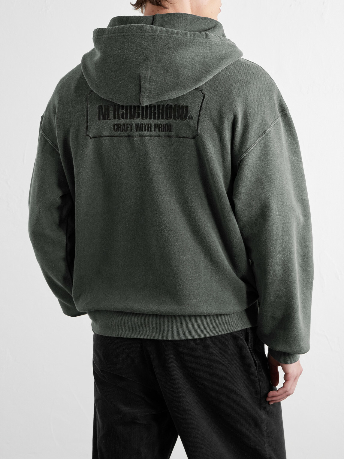 Neighborhood - Logo-Embroidered Garment-Dyed Cotton-Jersey Hoodie - Gray