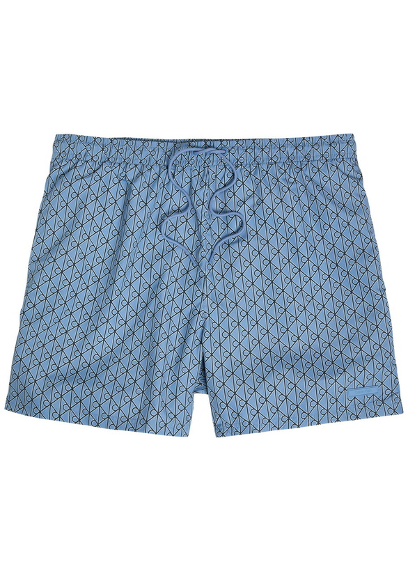 Photo: Calvin Klein Logo-appliquéd Printed Shell Swim Shorts Blue