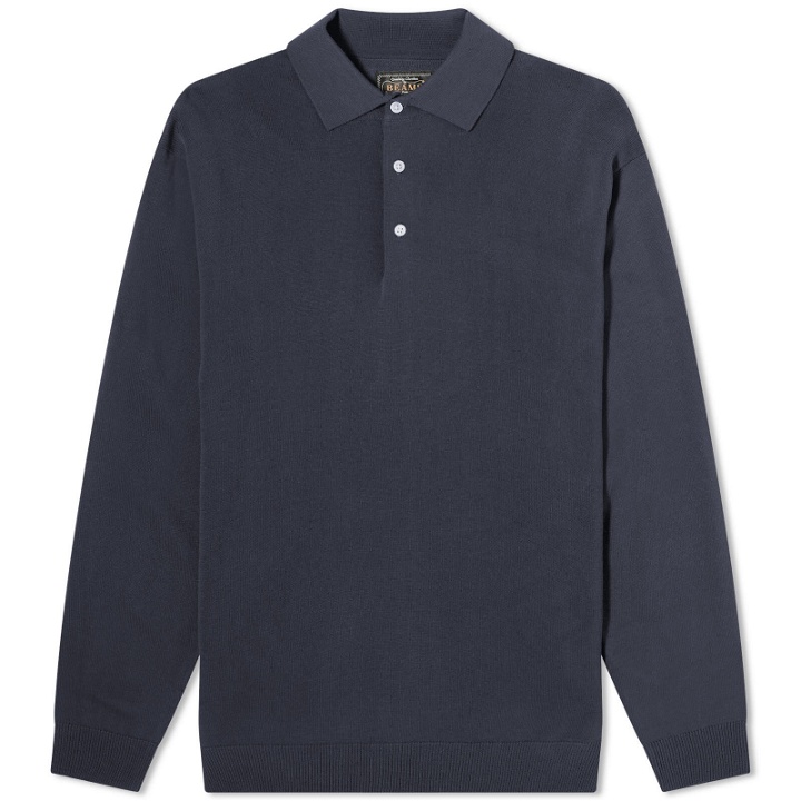 Photo: Beams Plus Men's 12g Knit Long Sleeve Polo Shirt in Navy