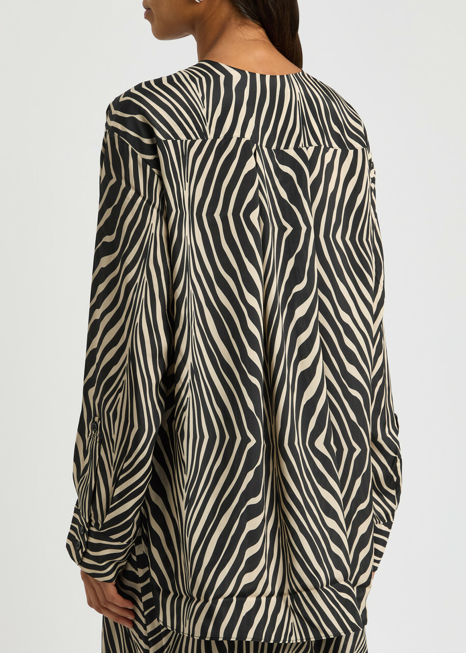 BY Malene Birger Fayette Zebra-print Matte Satin Blouse Black