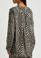 BY Malene Birger Fayette Zebra-print Matte Satin Blouse Black