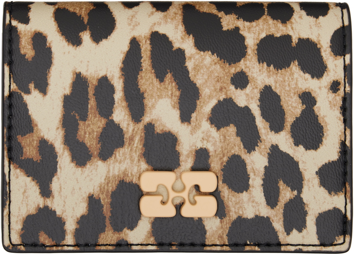 GANNI Beige & Black Leopard Bou Flap Card Holder