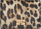 GANNI Beige & Black Leopard Bou Flap Card Holder