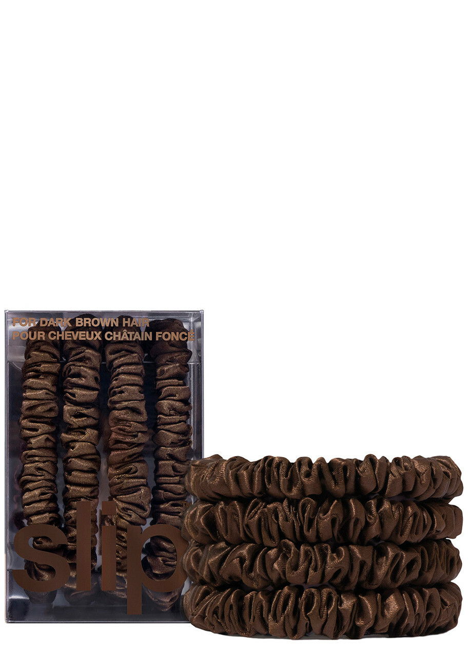 Slip Pure Silk Skinny Scrunchies - Dark Brown