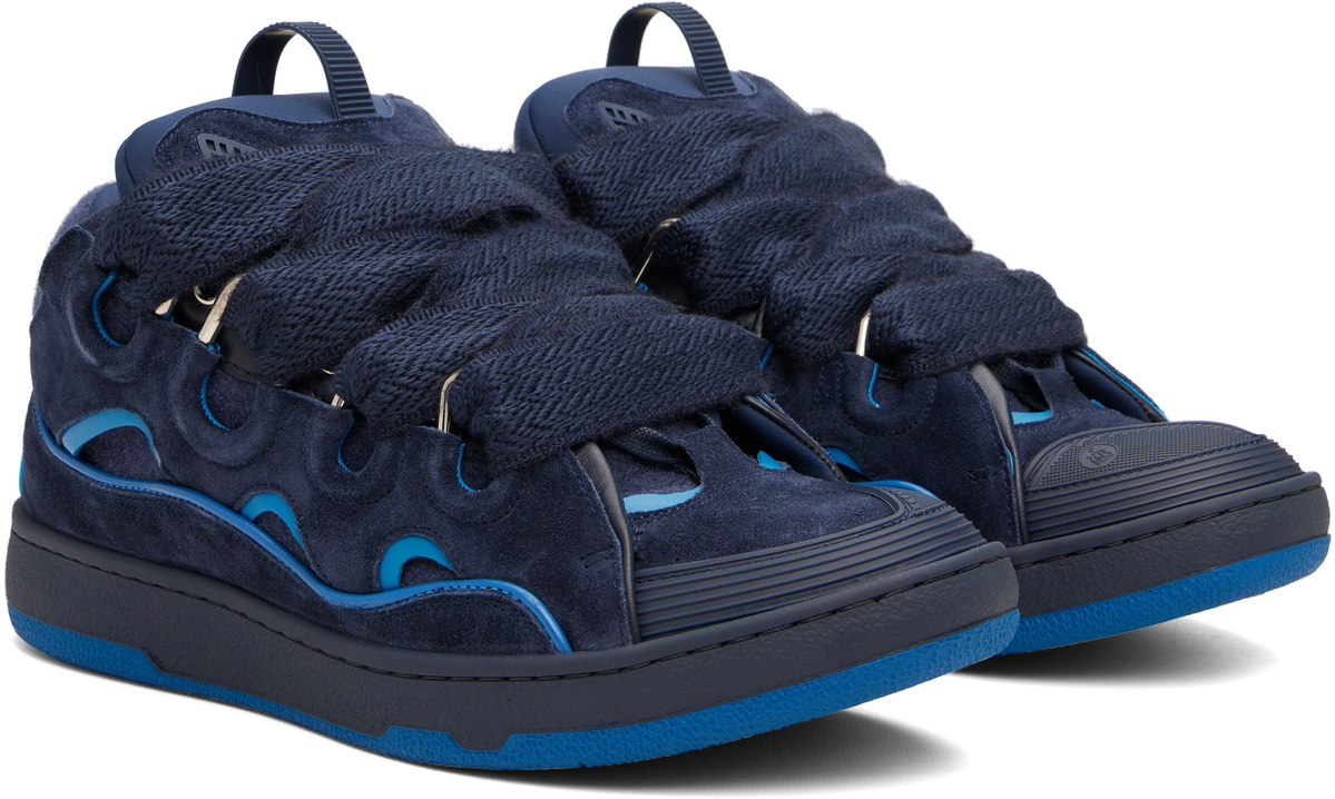 Lanvin Navy Curb Felt Sneakers