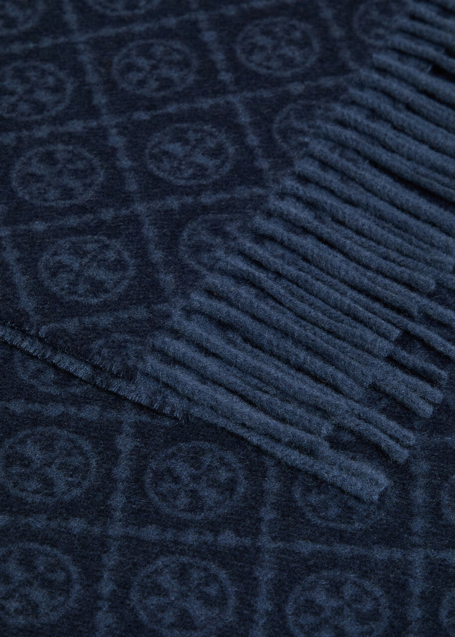 Tory Burch Logo-monogrammed Wool and Cashmere-blend Scarf - Navy - One Size